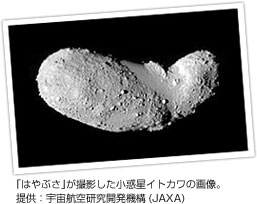 「はやぶさ」が撮影した小惑星イトカワの画像。 提供：宇宙航空研究開発機構(JAXA)
